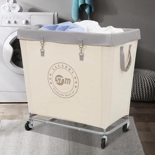 Vista 6 de STORAGE MANIAC Cesto de lavandería comercial con marco de acero resistente, carro de cesta de lavandería industrial de 320 L con ruedas para hotel