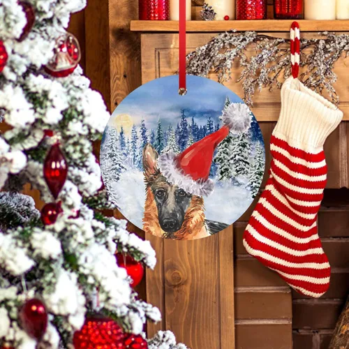 Vista 5 de Adorno de Navidad para bebé, pastor alemán 2023, adorno decorativo para colgar en el árbol, para decoración de perro, regalo de Navidad