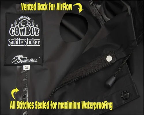 Vista 4 de Southwestern Equine Sillín de vaquero americano Slicker Abrigo de lluvia – 100% impermeable de longitud completa unisex