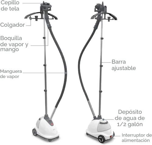 Vista 6 de Pure Enrichment PureSteam XL - Vaporizador de tela de pie – removedor de arrugas profesional que se calienta en 45 segundos; tanque de 1/2 galón