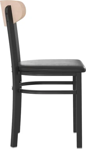 Vista 9 de Flash Furniture Wright - Silla de comedor comercial, respaldo de madera con acabado de abedul natural, asiento de vinilo negro, 500 libras