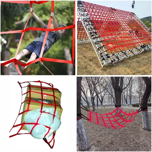 Vista 6 de Red de carga de escalada, red de carga para patio de juegos para campo de obstáculos Ninja Warrior, gimnasio de selva interior, escalera de cuerda