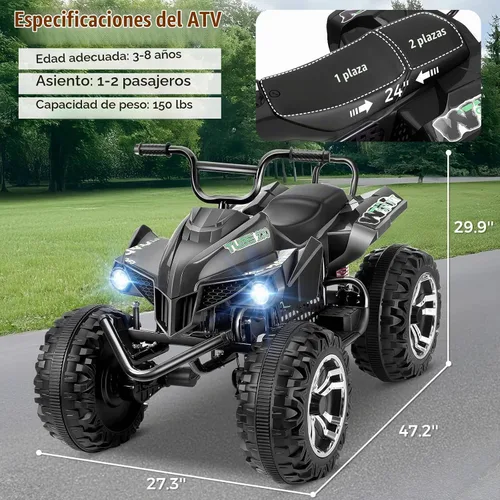 Vista 3 de Hikole ATV de 24 V y 4 ruedas para niños de 6-8-10-14 años para montar al Negro