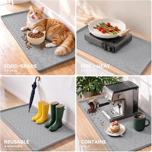 Vista 2 de TigeJoy Alfombrillas impermeables para debajo del fregadero de cocina, 22 x Gris claro