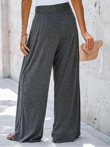 Vista 3 de CUPSHE Pantalones de pierna ancha con cinturón anudado para mujer, pantalones de cintura alta