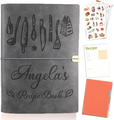 Vista 6 de Libro de recetas personalizado para escribir en tus propias recetas, libro de recetas personalizable de 6.7 x 9 pulgadas, 5 divisores y espacio