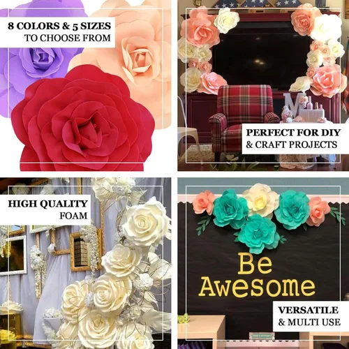 Vista 3 de Efavormart - Rosas de espuma 3D grandes para decoración de bodas, paquete de 4 flores artificiales de 12 pulgadas, color oro rosa, ramo de bricolaje