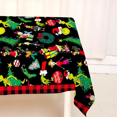 Vista 5 de Mantel de Navidad con elfo verde de Navidad, decoración de fiesta de cumpleaños, hogar, cocina, comedor, mesa rectangular (60 x 84 pulgadas)