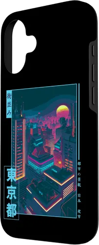Vista 2 de iPhone 16 Retro Futurism Japanese Vaporwave City Tokyo Aesthetic Case