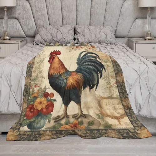 Vista 6 de Manta de gallo con encanto de campo, manta de forro polar de felpa de 30 x 40 pulgadas, manta de franela súper suave para decoración de sofá, cama