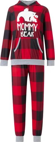 Vista 4 de FULA-bao Pijamas familiares de vacaciones a juego, pijamas de Navidad con estampado de mamá oso y pantalones a cuadros