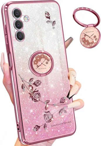 Vista 19 de Funda 3 en 1 para teléfono Samsung Galaxy A03S con purpurina brillante para mujeres y niñas, cubierta brillante con bonito diseño floral de flores