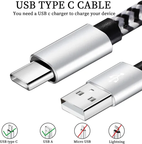 Vista 2 de QQLIKE Cable USB C, paquete de 5 (6 pies) cable trenzado de nailon tipo C de carga rápida 3A