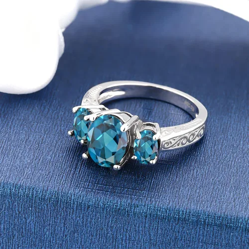 Vista 3 de Gem Stone King Anillo ovalado de plata de ley 925 con topacio azul Londres de compromiso para mujer