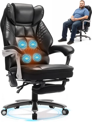Vista 10 de Silla de oficina grande y alta de 500 libras con soporte lumbar de masaje de amasamiento 3D, sillas de oficina para aliviar el dolor de espalda