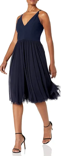 Vista 9 de Dress the Population Vestido midi Alicia con escote pronunciado de medios mixtos sin mangas ajustado y acampanado para mujer Negro