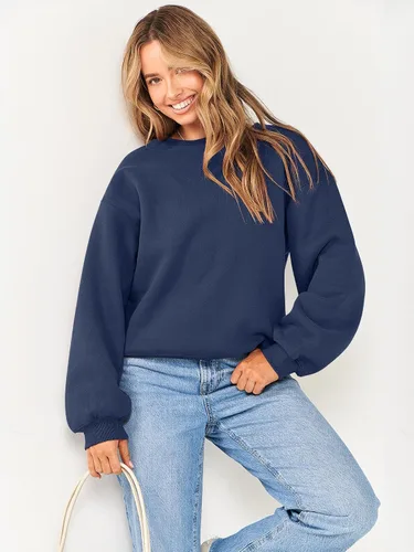 Vista 7 de ANRABESS Sudadera de manga larga para mujer, casual, cuello redondo, ajuste holgado, sudadera con capucha de forro polar para otoño
