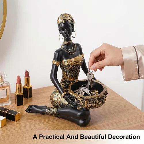 Vista 5 de Rayberro African Women Sculpture,7.48" Black Women Figurine Home Decor Tribal Lady African American Women Statue,Storage Decoration,Collectible