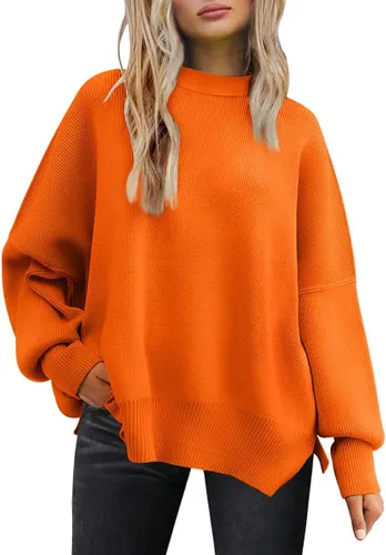 Vista 25 de Lillusory - Suéter extragrande con mangas de murciélago y cuello redondo para mujer, prenda moderna de otoño de tejido de punto sin botones