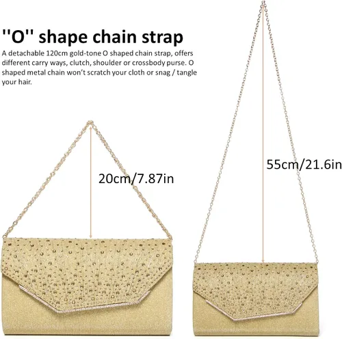 Vista 7 de DETARA Bolsos de noche para mujer, con lentejuelas y purpurina para mujer, bolso de mano brillante, bolso formal para boda, fiesta, baile