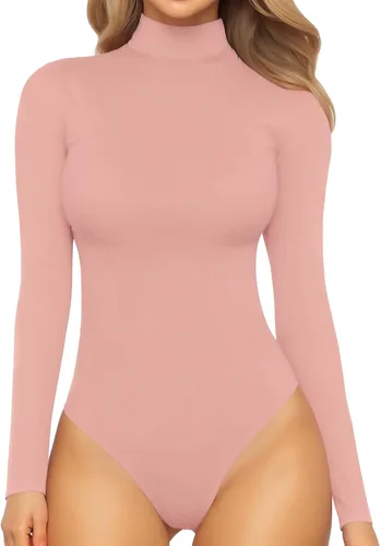 Vista 35 de Body MANGOPOP para mujer, con cuello alto falso de estilo tortuga, con manga larga 02 Manga Larga Borgoña (Forro Polar)