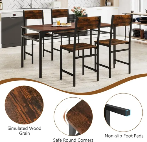 Vista 9 de Giantex Juego de 2 sillas de comedor, sillas de cocina industriales con patas de metal, respaldo inclinado, veta de madera rústica, sillas laterales