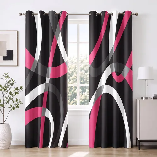Vista 10 de weesire Cortinas opacas modernas para dormitorio, sala de estar, 2 paneles, 100% opacas, cortinas con patrón circular blanco y negro, cortinas