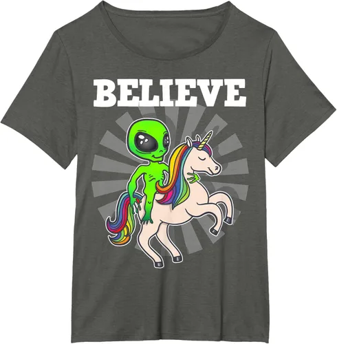 Vista 68 de Believe Space Alien Riding Unicorn - Camiseta de regalo divertida, Negro, S