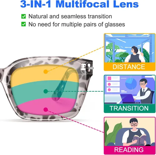 Vista 2 de VISOONE Progressive Multifocal Reading Glasses Spring Hinge Blue Light Blocking for Women and Men readers YALE Tortuga cebra