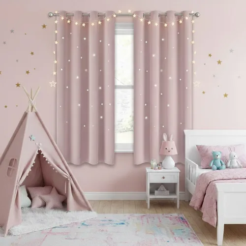 Vista 61 de NICETOWN - Cortinas de oscurecimiento de habitación con estrellas en rosa bebé, de 45 pulgadas de largo para dormitorio de niñas, cortinas