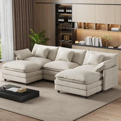 Vista 7 de Sofá de nube en forma de U de 114 pulgadas, sofás seccionales de gran tamaño para sala de estar, sofá modular grande de terciopelo con otomana