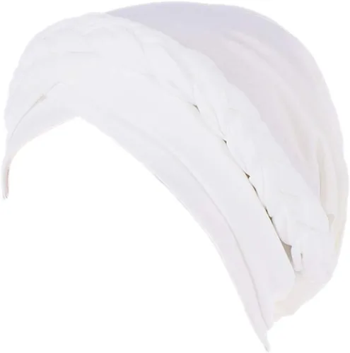 Vista 2 de Gorro de quimioterapia para la cabeza del cáncer étnico, bohemio, preatado, trenzado trenzado, turbante