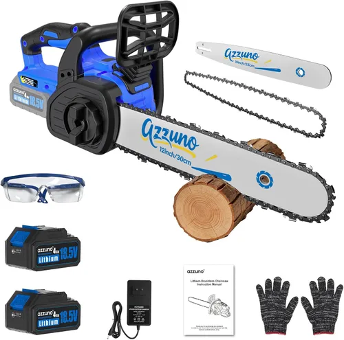 Vista 10 de AZZUNO Mini motosierra, motosierra eléctrica portátil de 6 pulgadas, inalámbrica, pequeña motosierra de mano con 2 baterías recargables y 2 cadenas