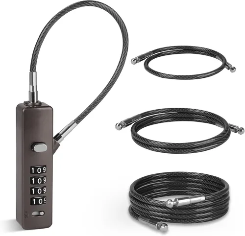Vista 7 de Candado de cable de combinación de 4 dígitos, 3 cuerdas de acero trenzadas intercambiables (9"/23.6"/47.2"), cerradura de alambre antirrobo