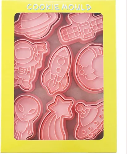 Vista 4 de Juego de 8 moldes de galletas de astronauta para hornear, moldes de galletas alienígenas, juego de moldes de galletas de meteoritos y herramientas