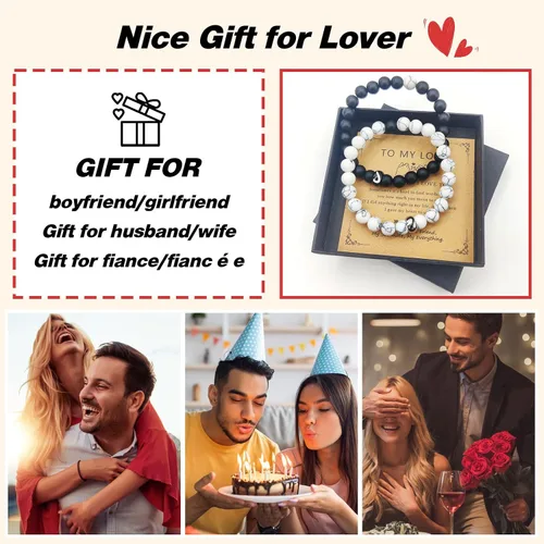 Vista 52 de 2 pulseras magnéticas para parejas, piedra natural negra mate, cristal para votos de amor eterno, juego de pulseras de cuentas de piedra de energía