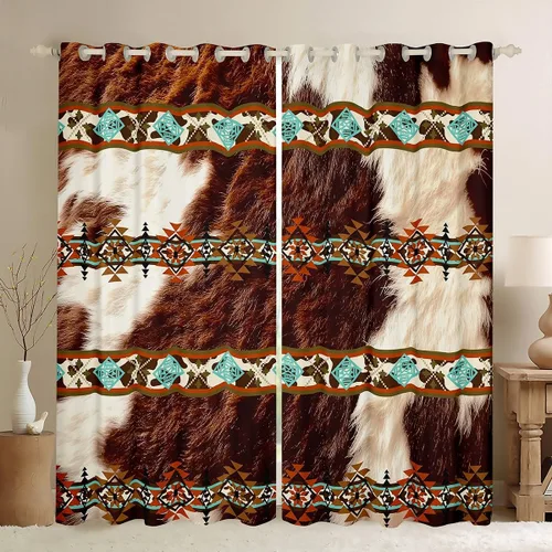 Vista 37 de Cortinas opacas de estilo bohemio occidental de 76 x 45 pulgadas, cortinas y cortinas de atrapasueños de vaca, cortinas del suroeste, cortinas