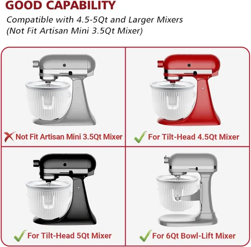 Vista 5 de Accesorio para helado para batidora de pie KitchenAid, se ajusta a mezcladores de cabeza inclinada de 4.5-5 cuartos/mezcladores de elevación