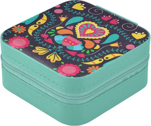 Vista 3 de Tatenale Joyero de viaje, pequeño organizador de joyas, almacenamiento para anillos, aretes, collar, niñas, mujeres, hombres, floral, negro