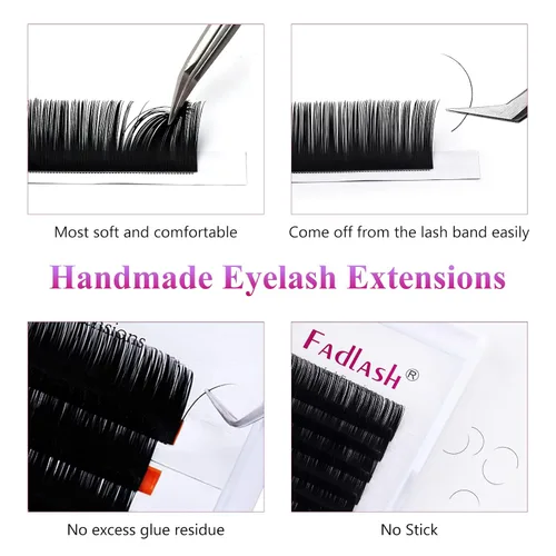 Vista 3 de Extensiones de pestañas de volumen regular, bandeja mixta, 0.03 mm, rizo B, 8-14 mm, de visón premium y seda, volumen de pestañas, suaves, mate