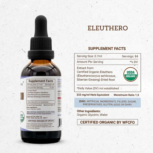 Vista 4 de Eleuthero USDA Organic Extracto sin alcohol, gotas de hierbas de alta potencia Hecho de 100% orgánico certificado Eleuthero