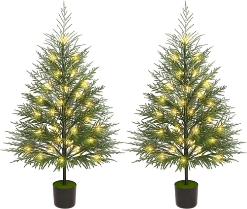 Vista 11 de Cllayees 4FT Cedar Christmas Tree with Lights Artificial Potted Tree Timer, 80 LEDs, Lighted Fake Trees, Front Porch Outdoor Indoor Decor, Christmas
