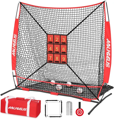 Vista 12 de Red de práctica de sóftbol de béisbol de 6 x 6 pies, red de lanzamiento, red de bateo, con zona de golpe de bonificación, objetivo y marco de arco