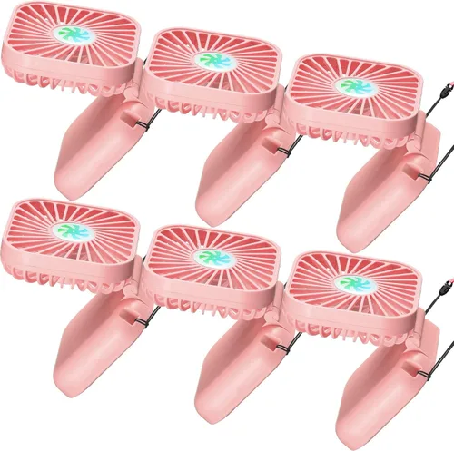 Vista 10 de Hortsun 6 piezas de collar portátil a granel, mini ventilador de mano personal recargable por USB, pequeños regalos de refrigeración plegables