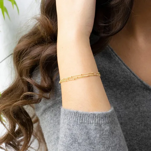 Vista 3 de BENEIGE - Pulsera para mujer, chapada en oro de 14 quilates, cuentas de satélite, perlas ovaladas, cadena con dijes en capas, hecha a mano