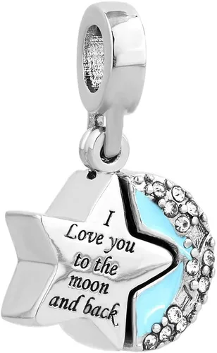 Vista 2 de CharmSStory Cuentas con dije de corazón con texto en inglés "I Love You to The Moon and Back" para pulseras