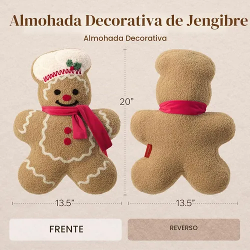 Vista 4 de Phantoscope Almohada Decorativa de Feliz Navidad Pan de Jengibre, Almohadas de Peluche Teddy Navideñas con Forma de Pan de Jengibre con Gorro