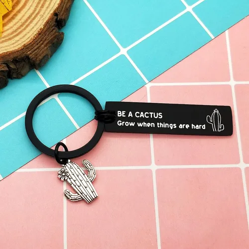 Vista 5 de Llaveros de cactus para mujer BE A CACTUS Grow when things are hard - Llavero inspirador para familiares, amigos, regalos motivacionales, regalos