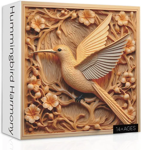 Vista 2 de Rompecabezas de colibrí para adultos de 1000 piezas, rompecabezas de arte de flores de pájaros, autoestereoscopia de pájaros imposibles