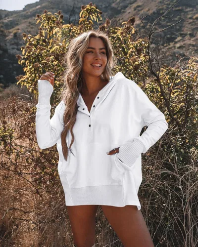 Vista 3 de BZB Womens Sweatshirts and Hoodies Pullover Oversized Hoodie Button Down Henley Shirts S-2XL